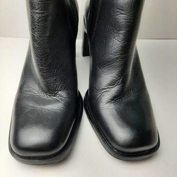 HUSH PUPPIES Waterproof Genuine Leather Square Toe Ankle Bootie Black Sz 5.5 M - Picture 10 of 14
